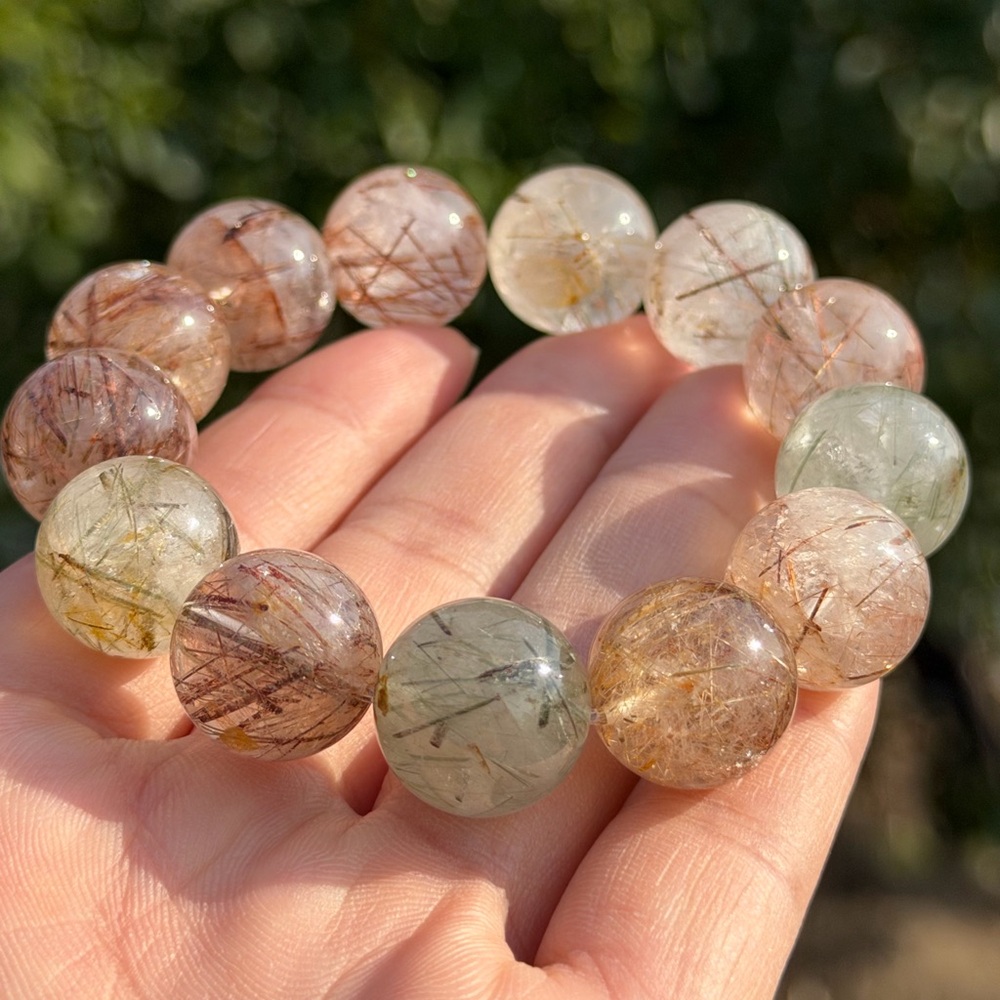 16mm stretchable chunky multicolor rutilated quartz bracelet 1138